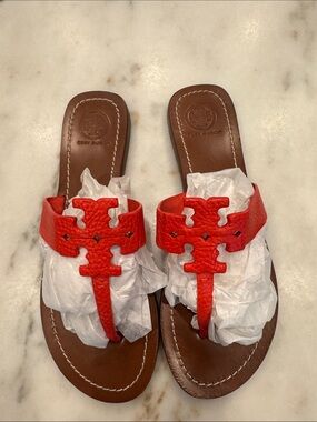 Tory Burch Moore Sandal. Poppy Coral Color. Size 9